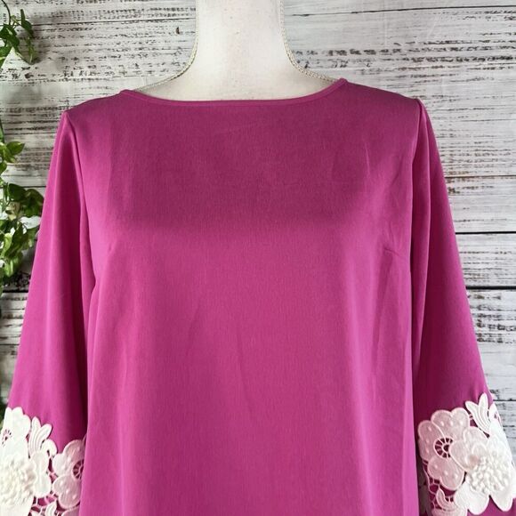 Linea by Louis Dell'Olio Blouse Tunic sz 4 Pink White Lace Boho Wedding Stretch - Picture 5 of 10